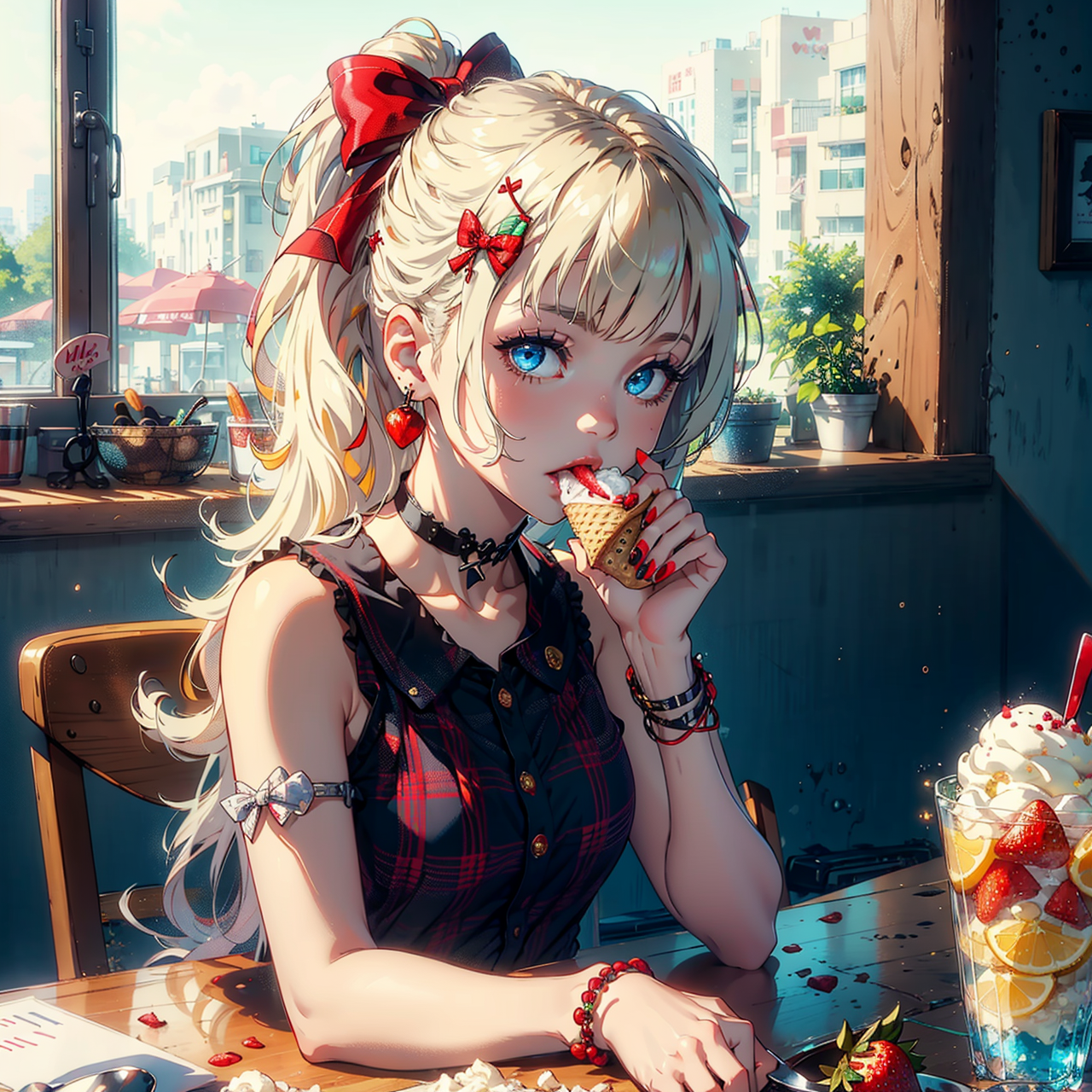 14435-1311704982-1girl, solo, cherry, food, bow, hair ornament, fruit, hair bow, choker, ponytail, looking at viewer, jewelry, earrings, strawber.png